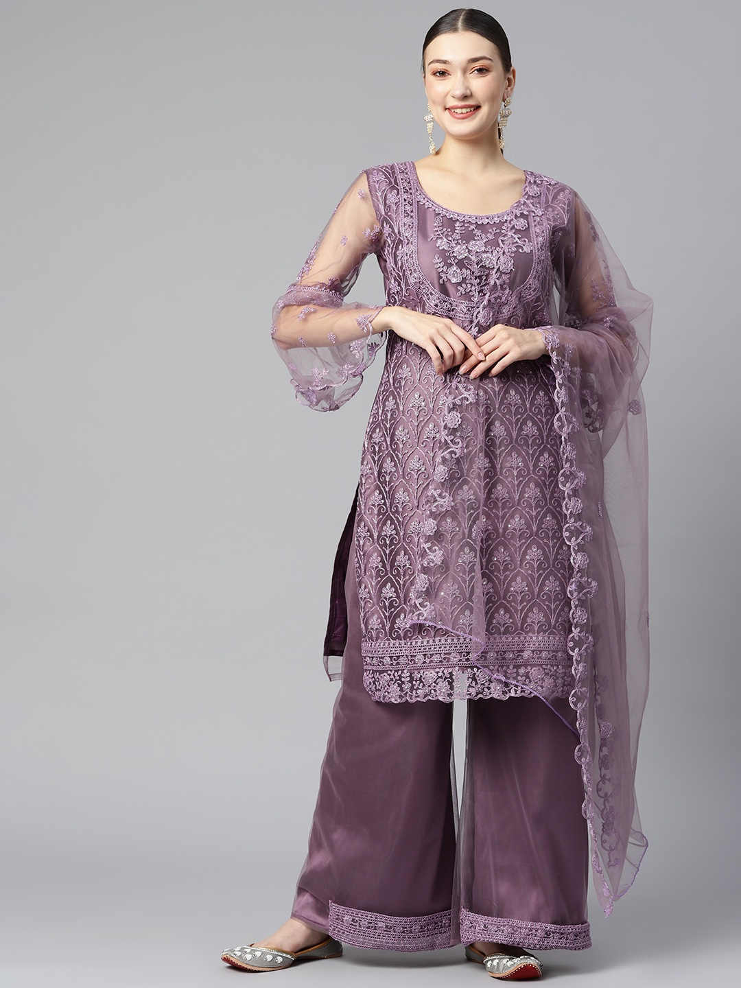 

Readiprint Fashions Purple Embroidered Semi-Stitched Dress Material