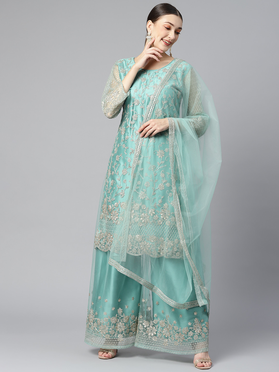 

Readiprint Fashions Green Embroidered Semi-Stitched Dress Material