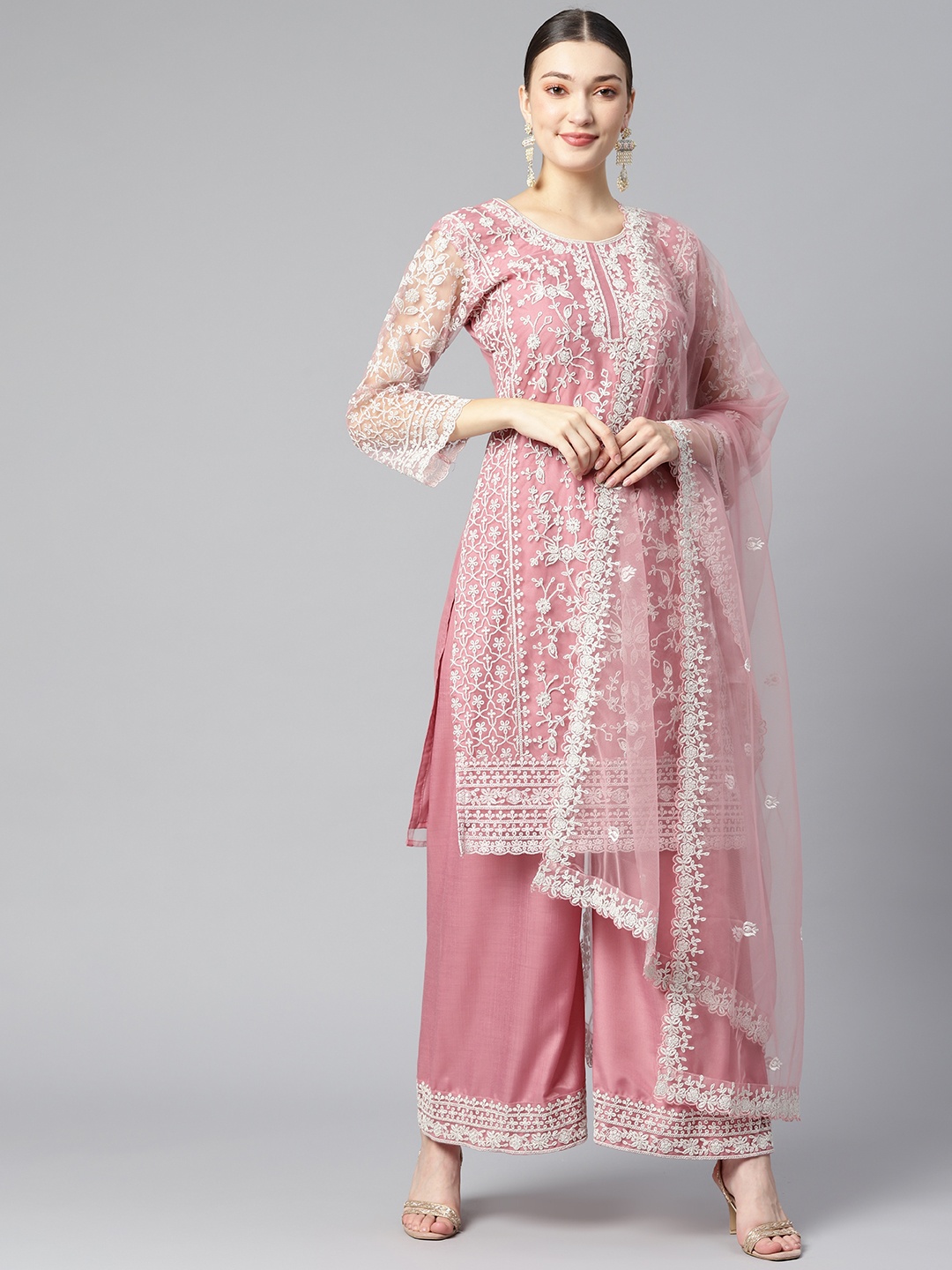 

Readiprint Fashions Pink Embroidered Semi-Stitched Dress Material