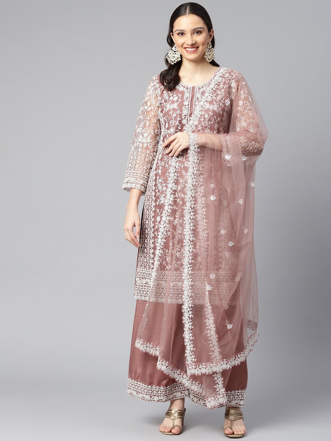 

Readiprint Fashions Mauve Embroidered Semi-Stitched Dress Material