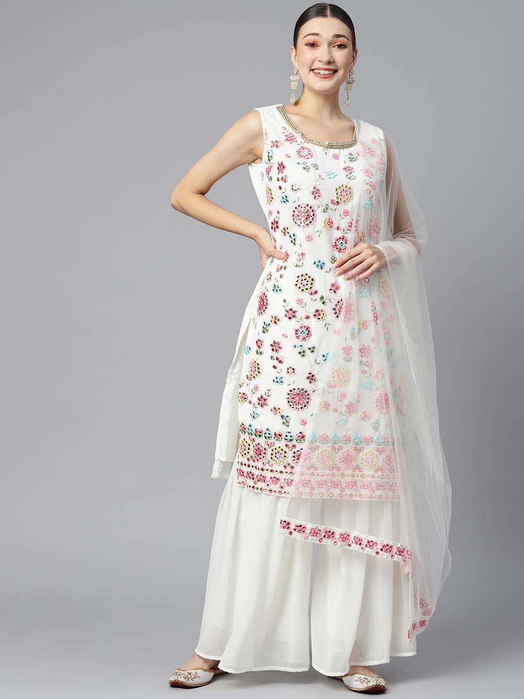 

Readiprint Fashions Off White Embroidered Semi-Stitched Dress Material