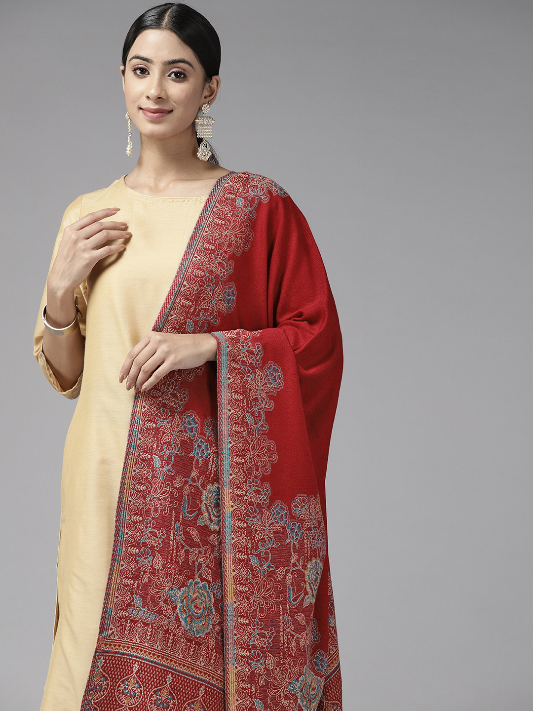 

Cayman Women Woven Design Wool Winter Stole, Maroon