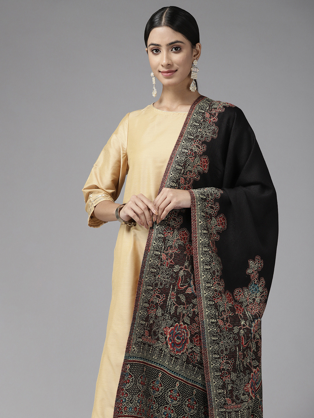 

Cayman Women Woven Design Wool Winter Stole, Black