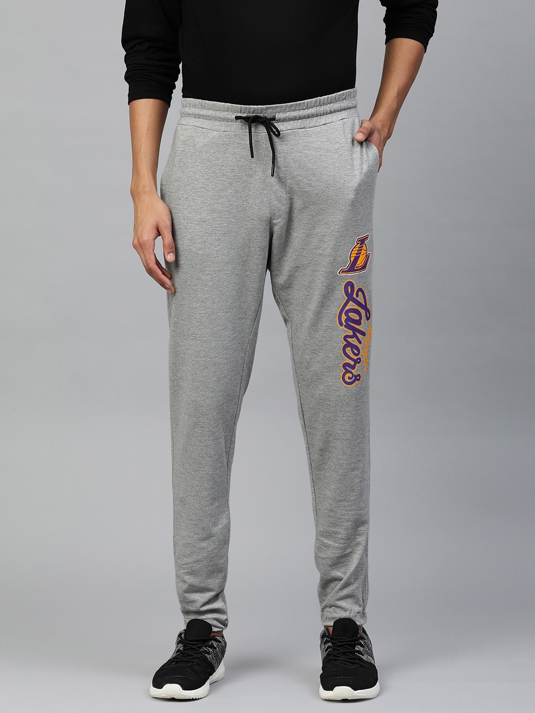 

NBA Men Grey Melange Los Angeles Lakers Print Cotton Joggers