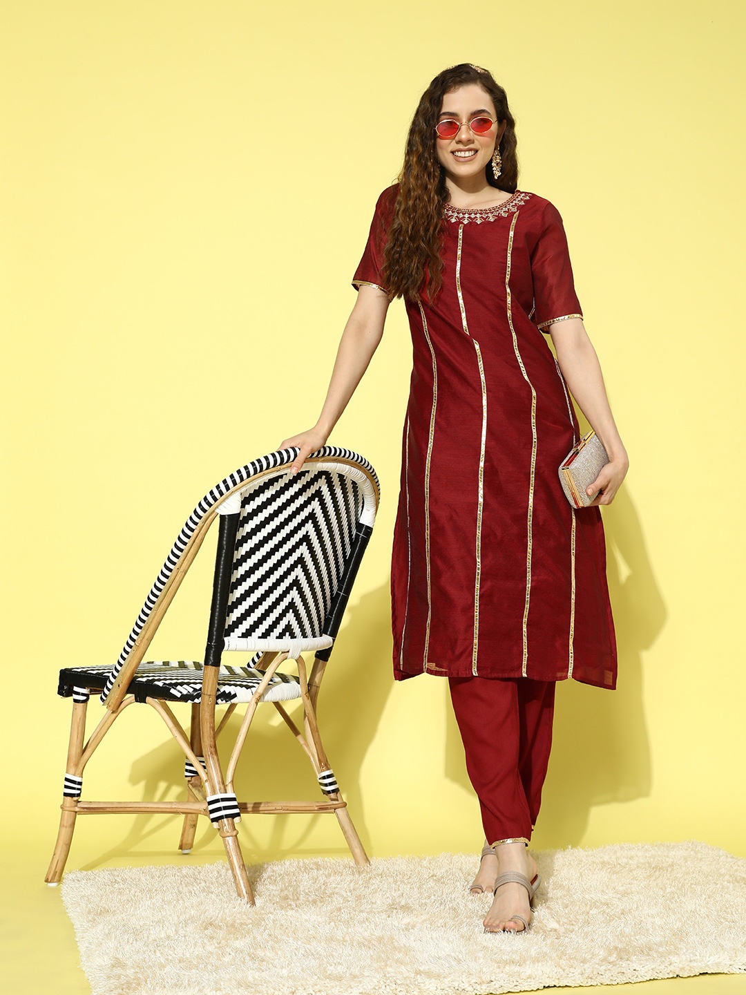 

all about you Women Gotta Patti Kurta with Trousers, Red
