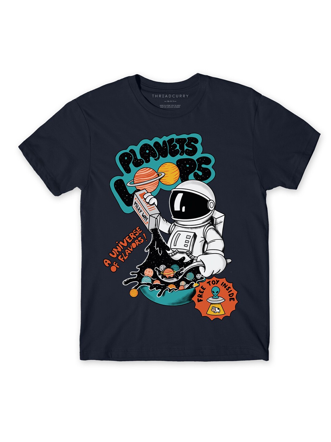 

THREADCURRY Boys Navy Blue Printed Cotton T-shirt
