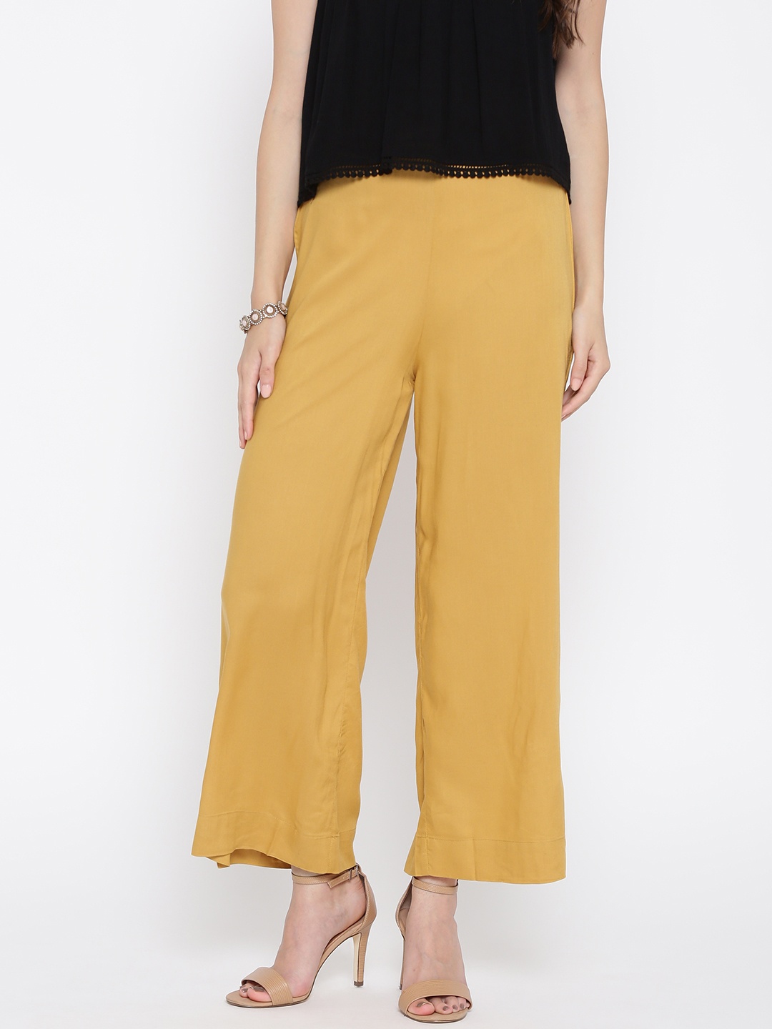 

AURELIA Women Mustard Yellow Wide Leg Solid Palazzos