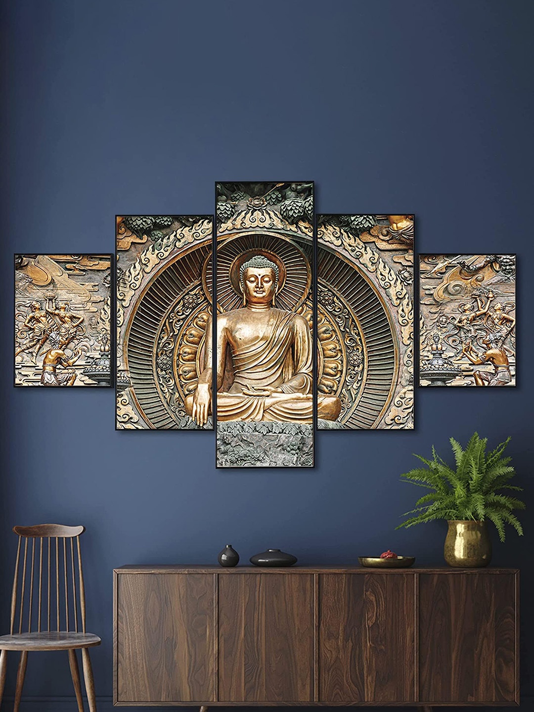 

Perpetual Set Of 5 Buddha Painting 3d Scenery Wall Art, Multi