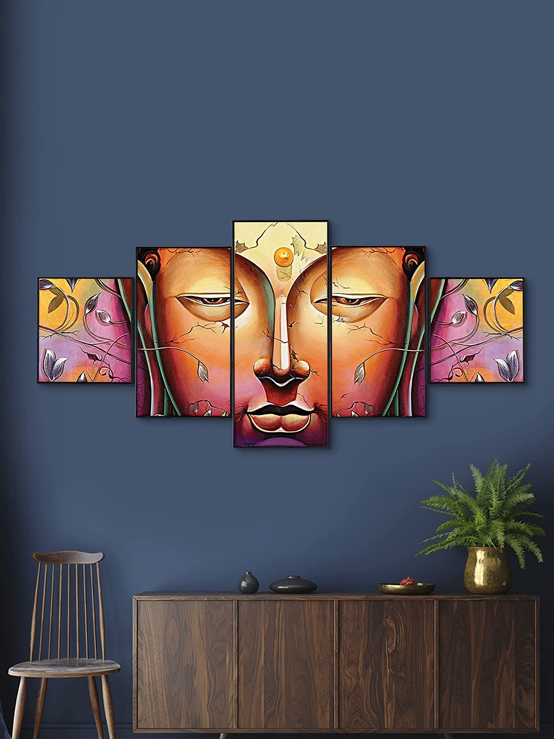 

Perpetual Set Of 5 Buddha Painting 3d Scenery Wall Art, Multi