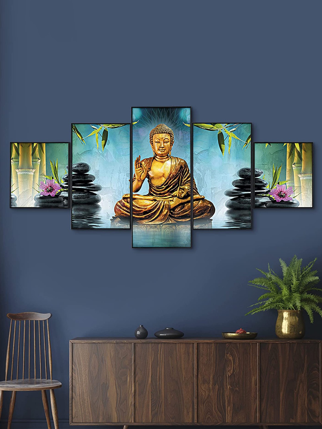 

Perpetual Set Of 5 Buddha Painting 3d Scenery Wall Art, Multi