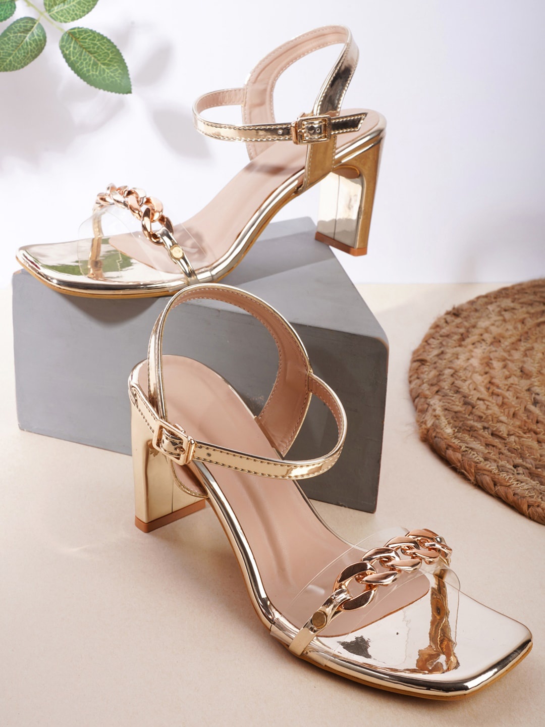 

Cogner Women Gold-Toned Colourblocked Block Heels