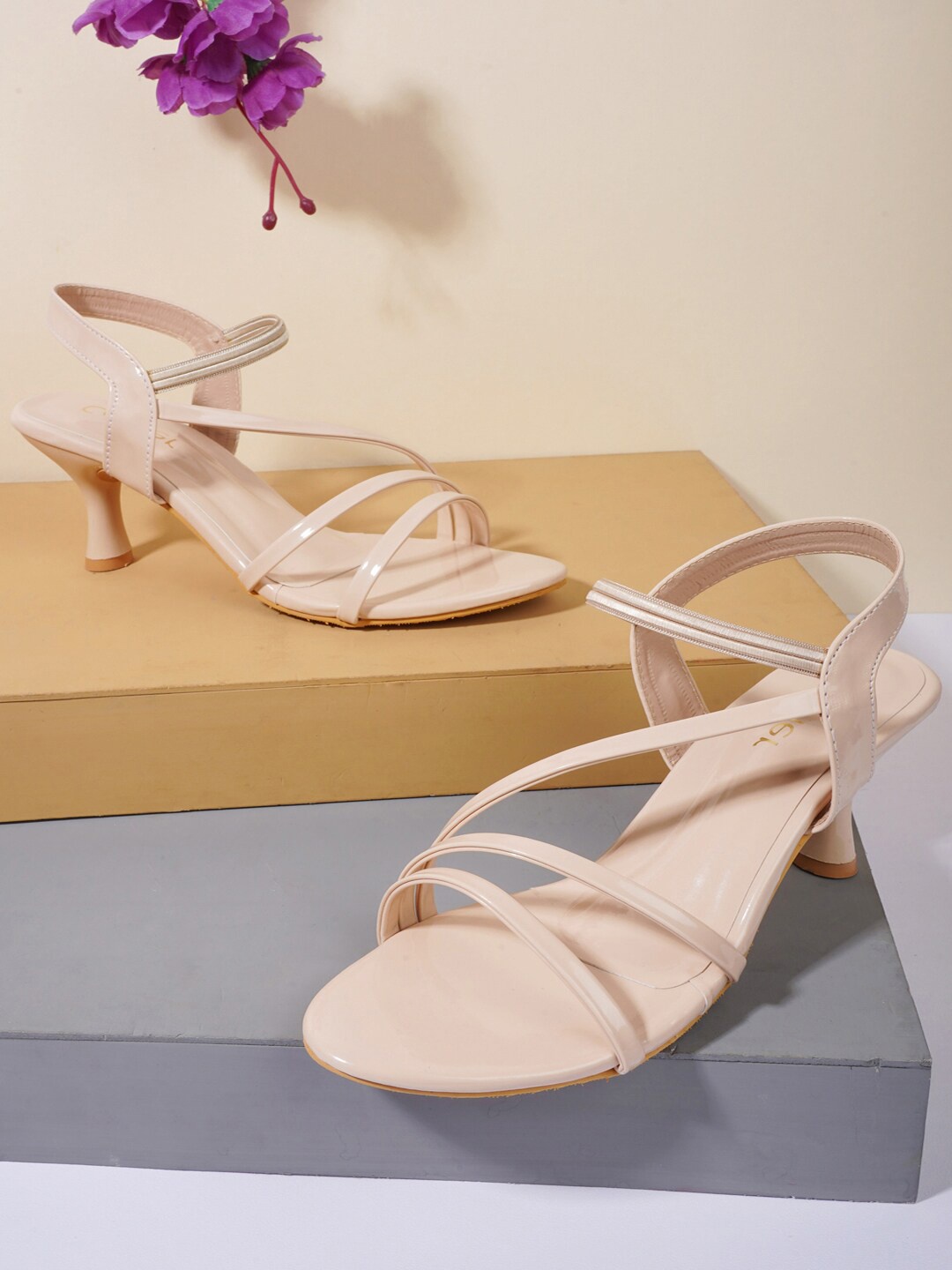 

Cogner Women Cream Ankle Loop Pump Wedge Heel