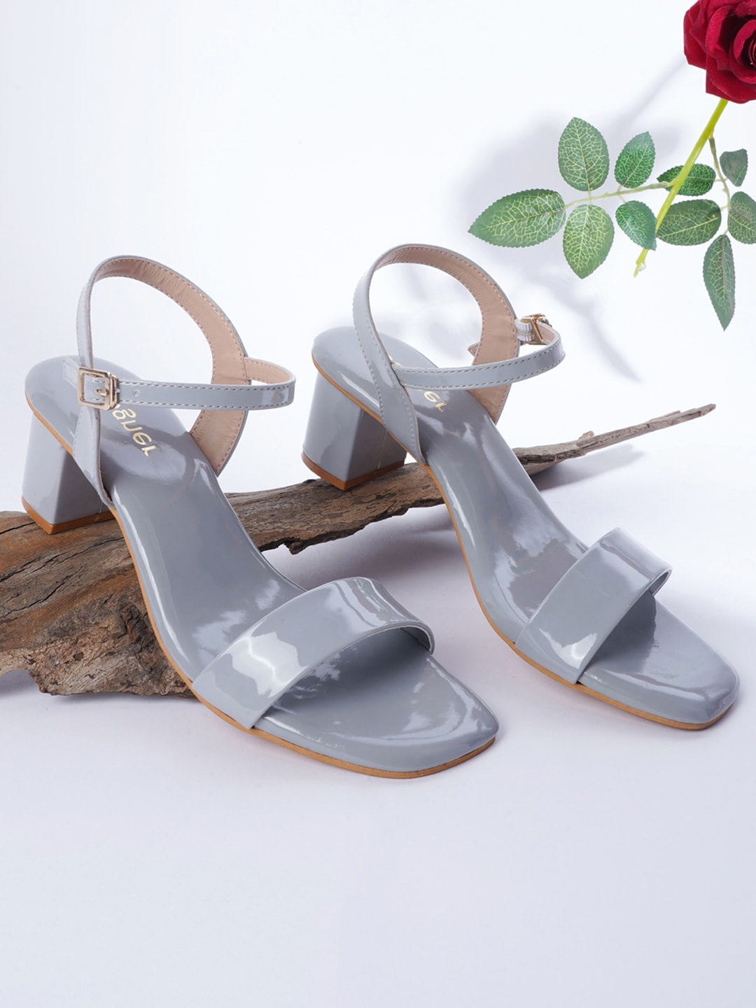 

Cogner Grey Embellished Block Heels