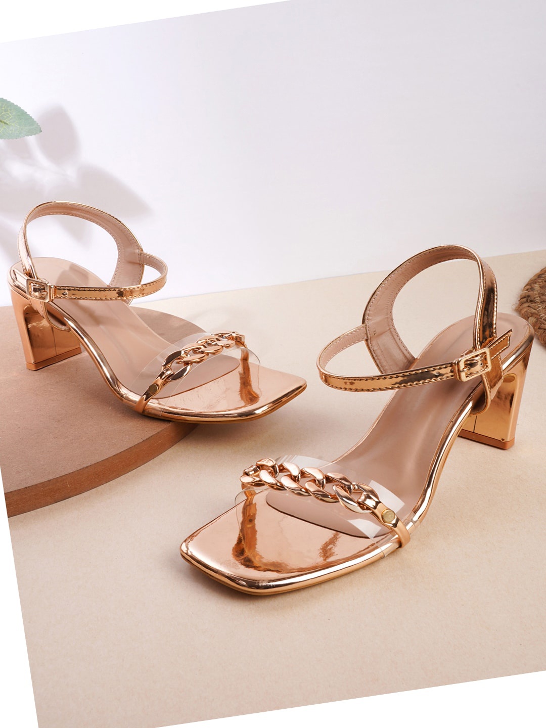 

Cogner Women Gold-Toned Embellished Block Heels