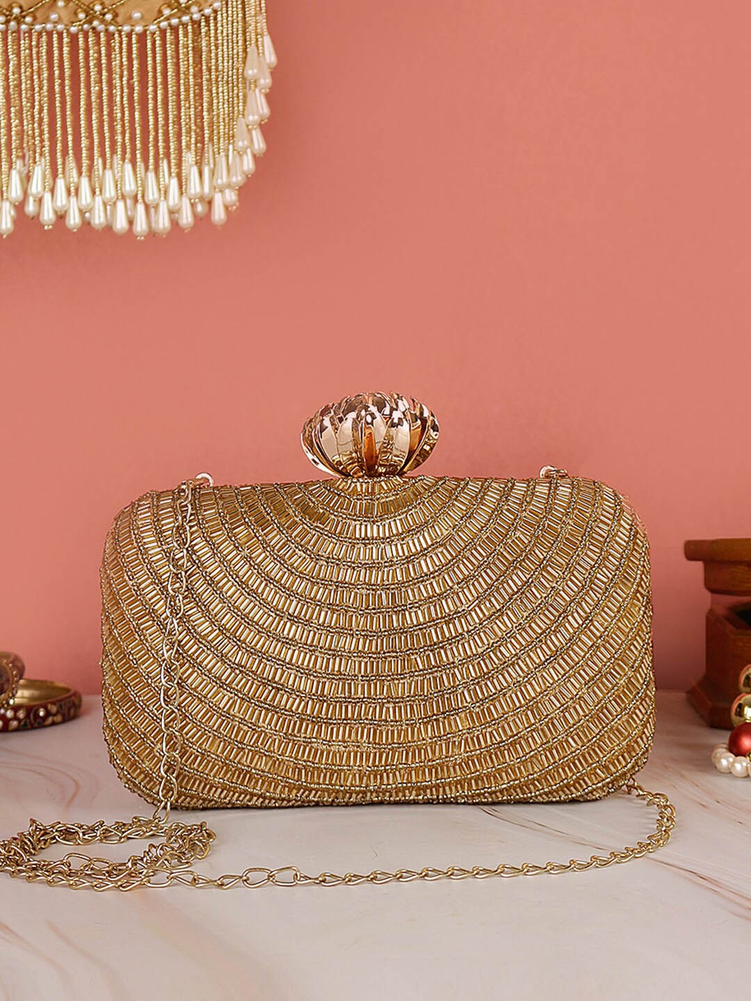 

Swisni Gold-Toned Embellished Box Clutch