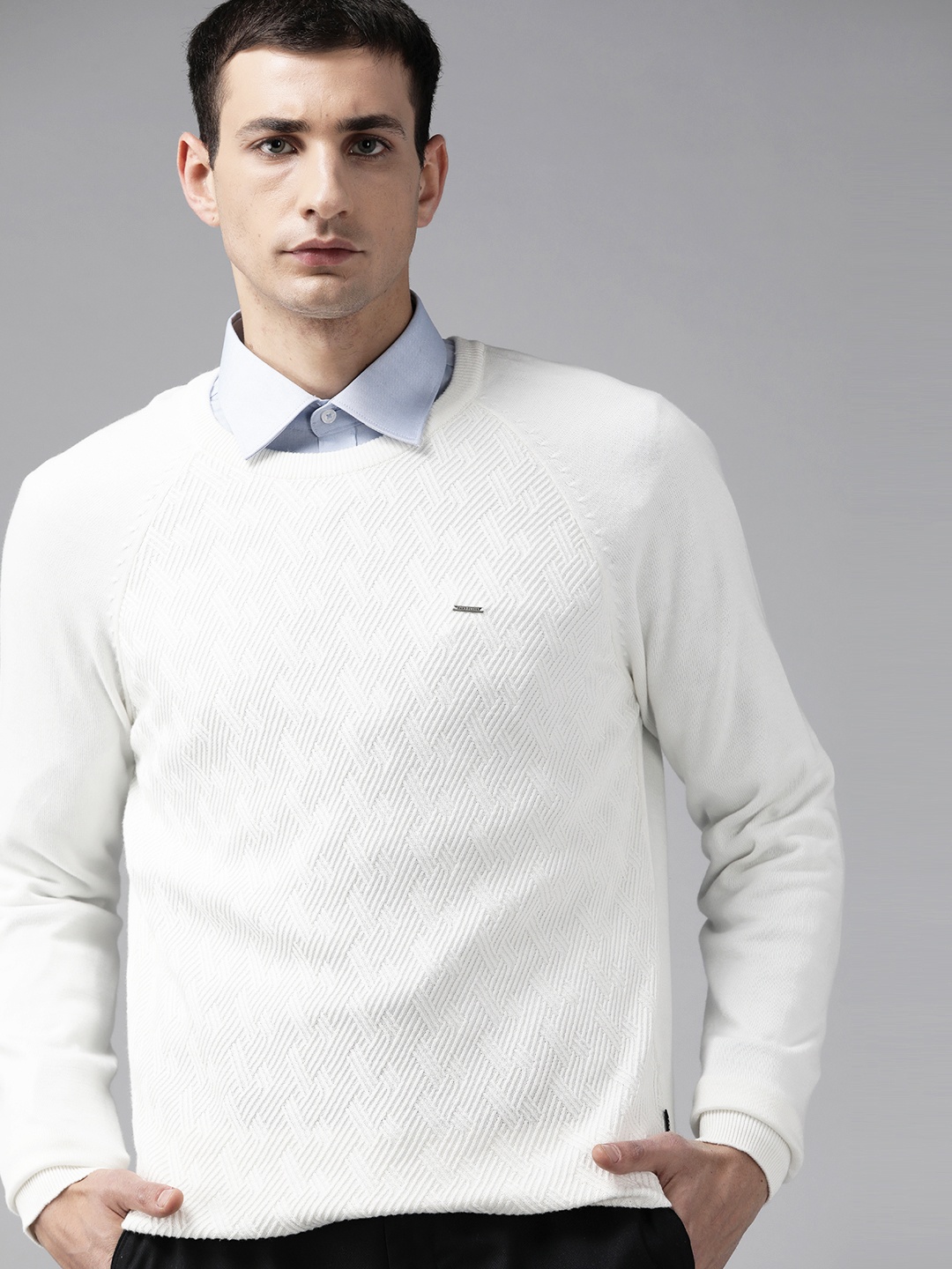 

Van Heusen Men Pure Cotton Knitted Pullover, Off white