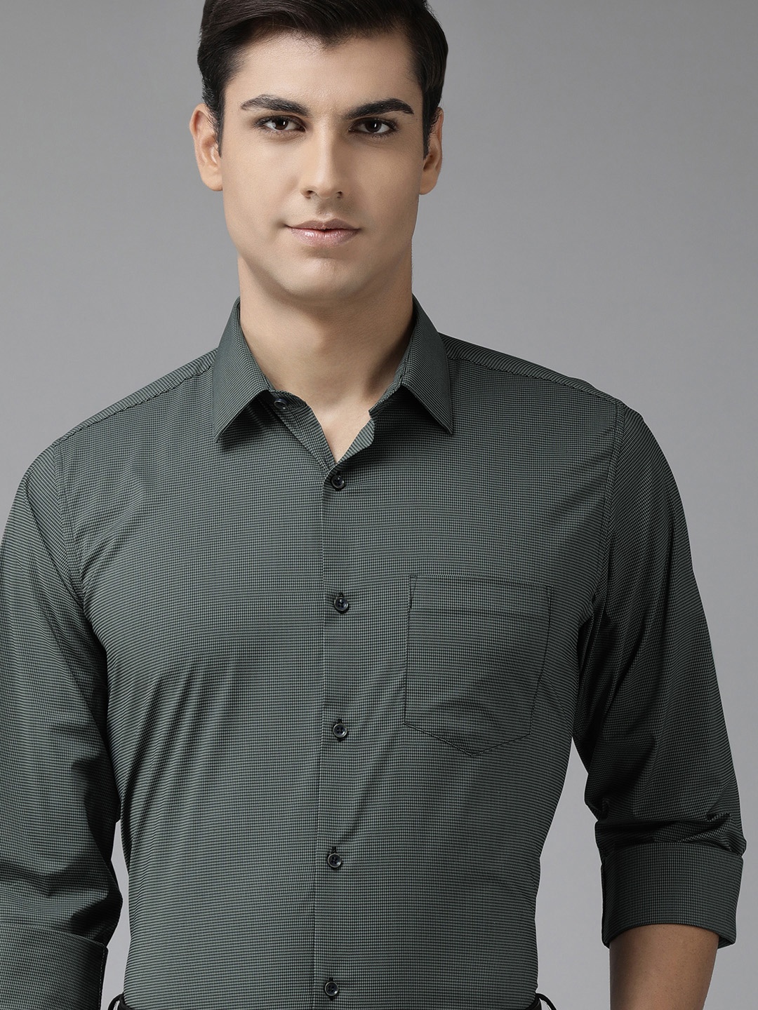 

Van Heusen Men Charcoal Grey Custom Fit Other Checks Opaque Self Design Pure Cotton Shirt