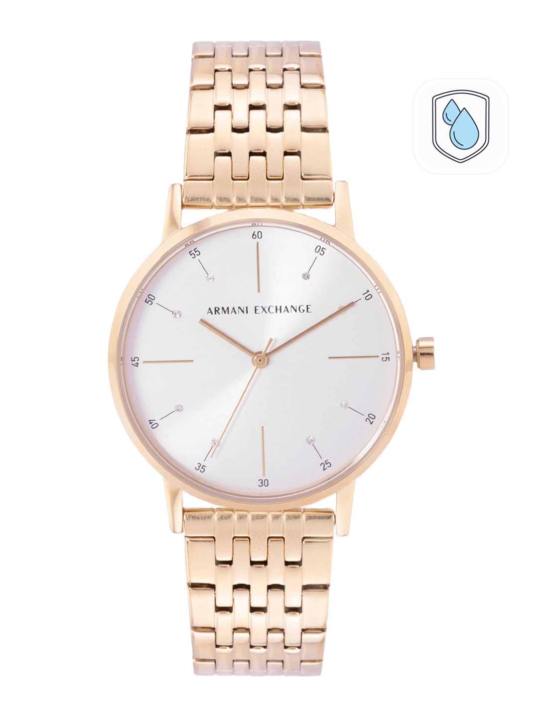 

Armani Exchange Women White Embellished Dial & Gold Toned Analogue Watch AX5579