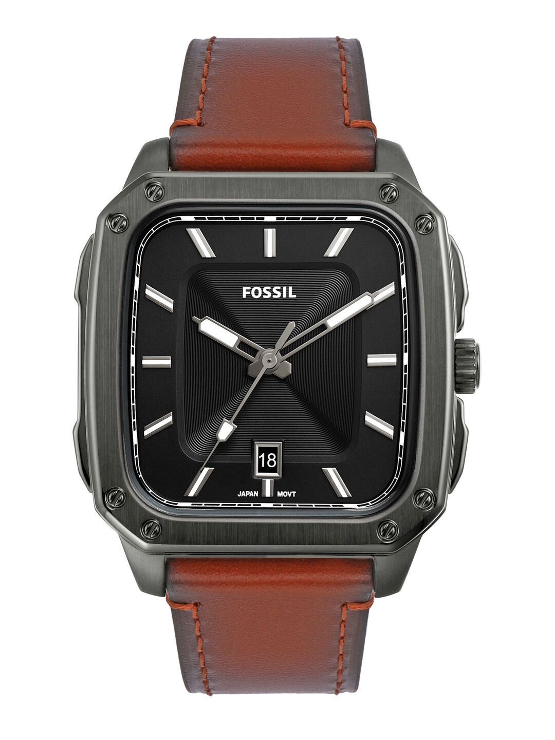 

Fossil Men Black Patterned Dial & Brown Leather Straps Inscription Analogue Watch FS5934