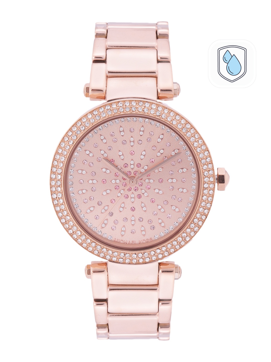 

Michael Kors Women Rose Gold-Toned Embellished Bracelet Straps Watch MK7286