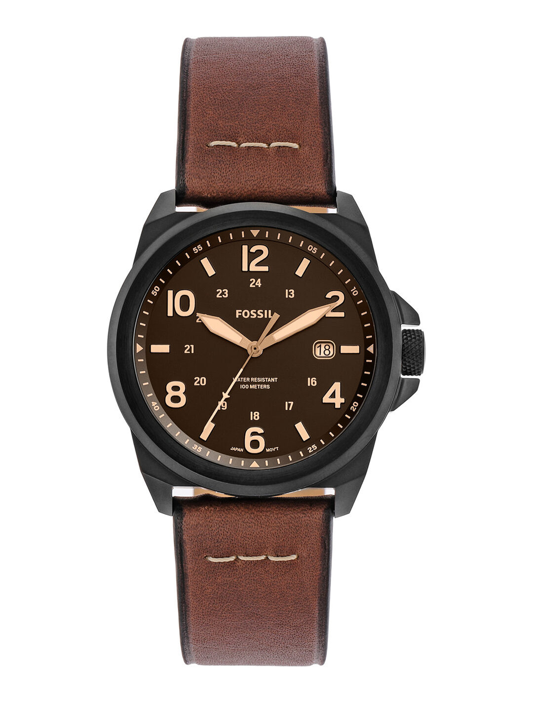

Fossil Men Black Dial & Brown Leather Straps Analogue Watch FS5938