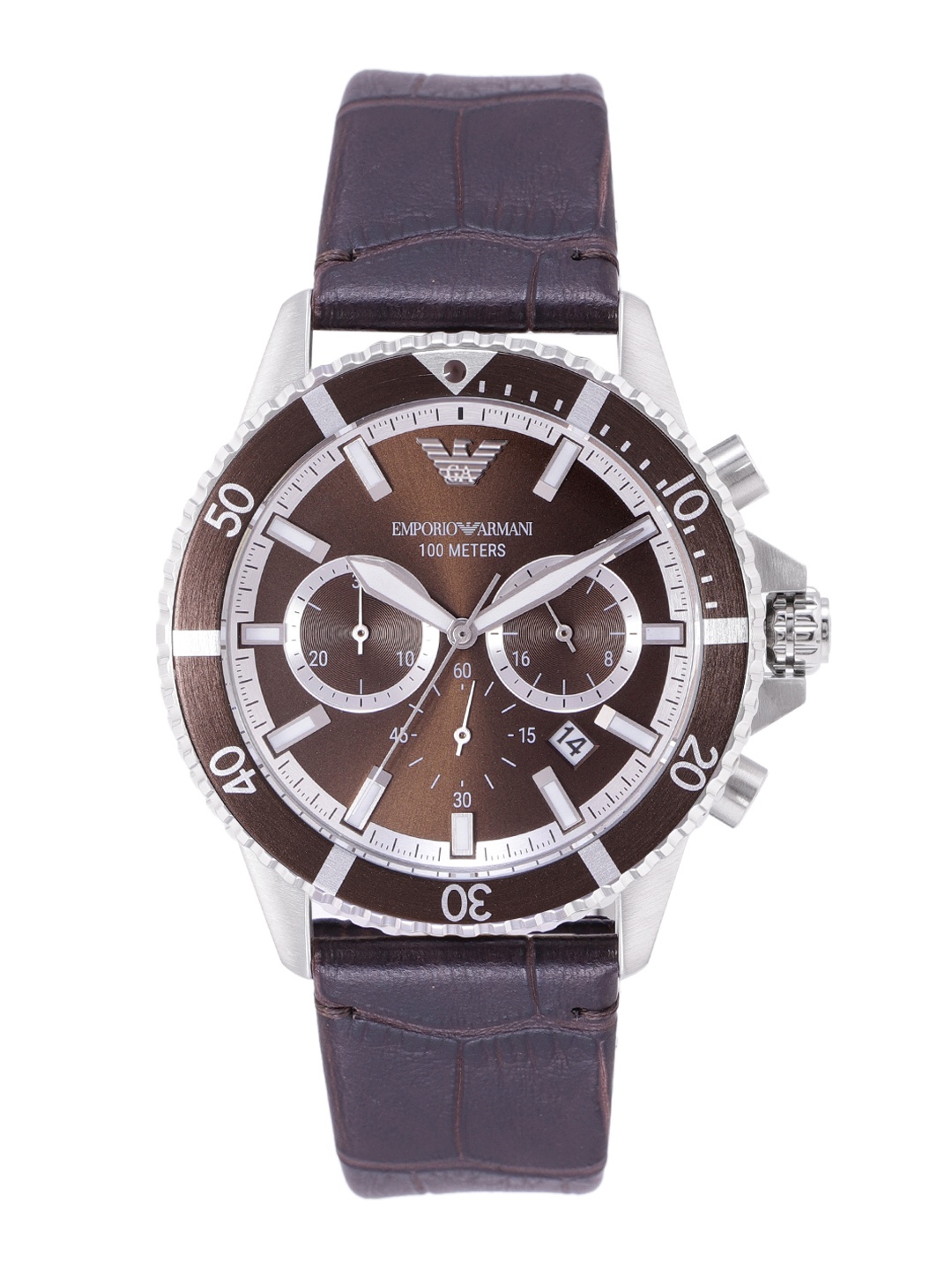 

Emporio Armani Men Brown Dial & Brown Leather Straps Analogue Chronograph Watch