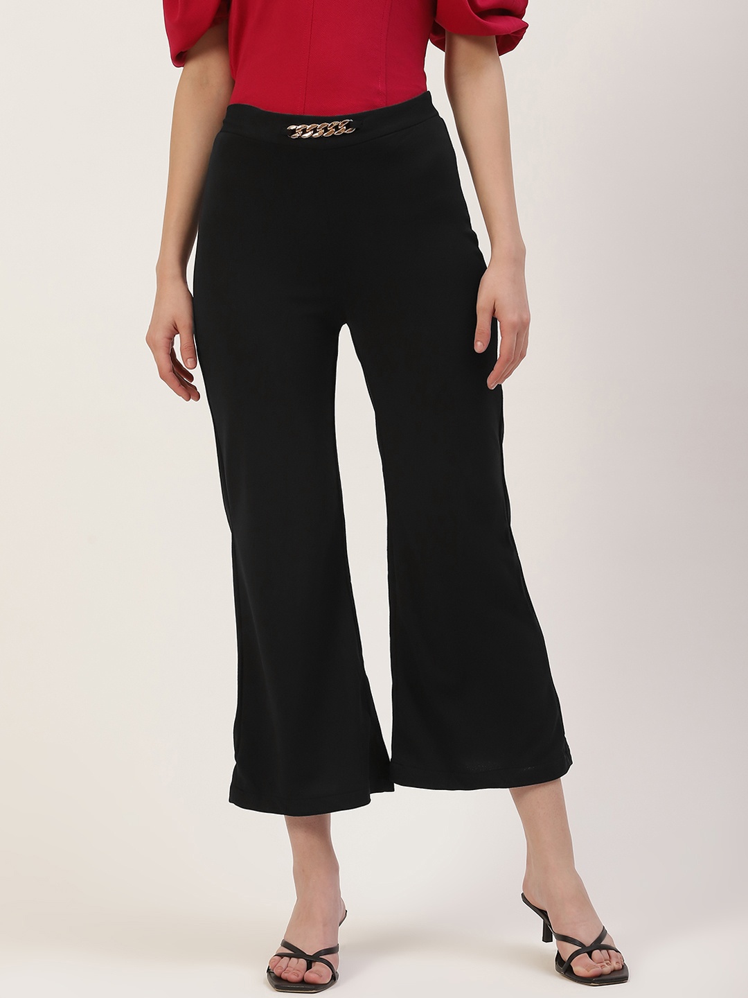 

Anaghakart Women Black Relaxed Straight Leg Trousers