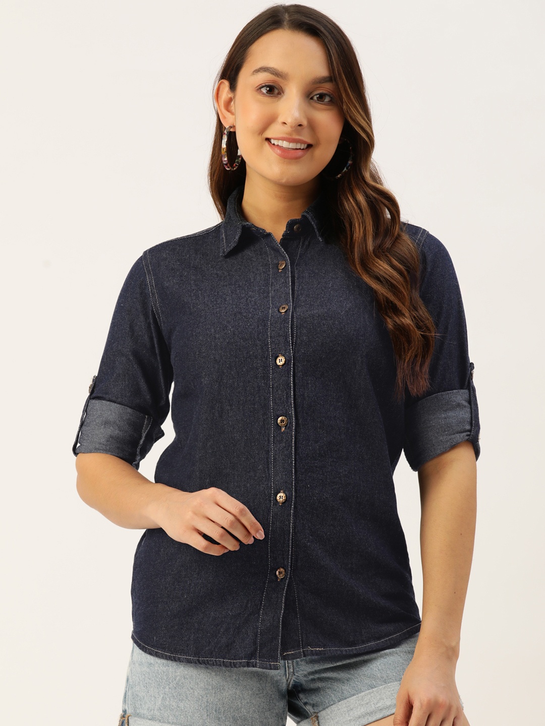 

Anaghakart Women Classic Opaque Denim Shirt, Blue