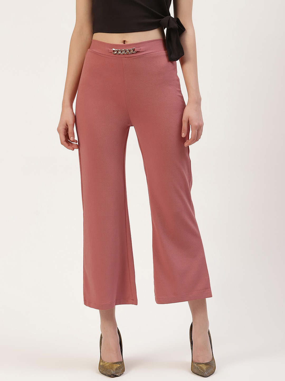 

Anaghakart Women Pink Relaxed Straight Leg Trousers