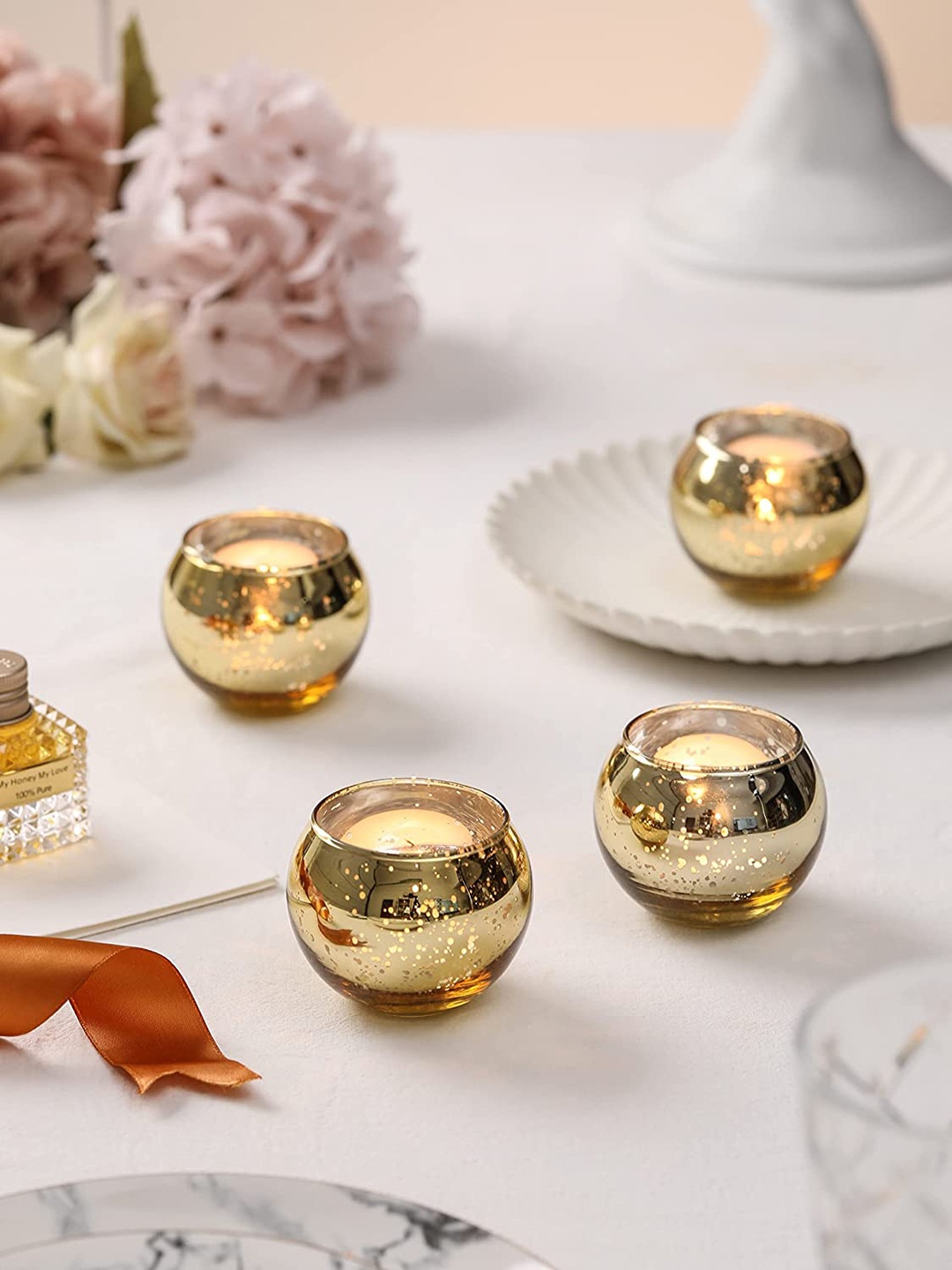 

BS AMOR Set Of 2 Gold-Toned Table Top Tealight Candle Holder