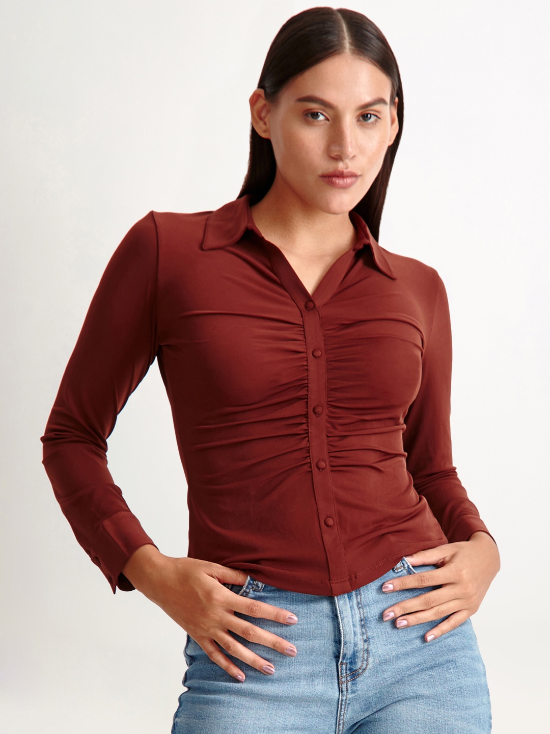 

COVER STORY Brown Shirt Style Top