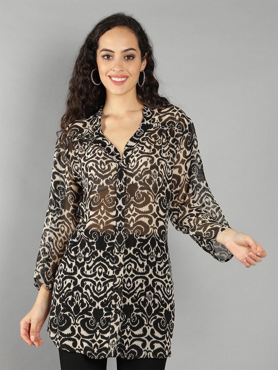 

DEBONATELLA Women Black Comfort Animal Printed Shirt