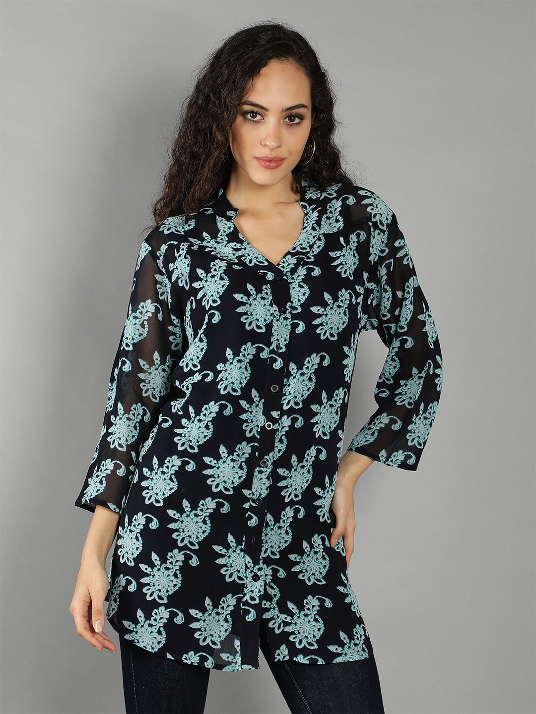 DEBONATELLA Women Navy Blue Comfort Floral Printed Casual Shirt