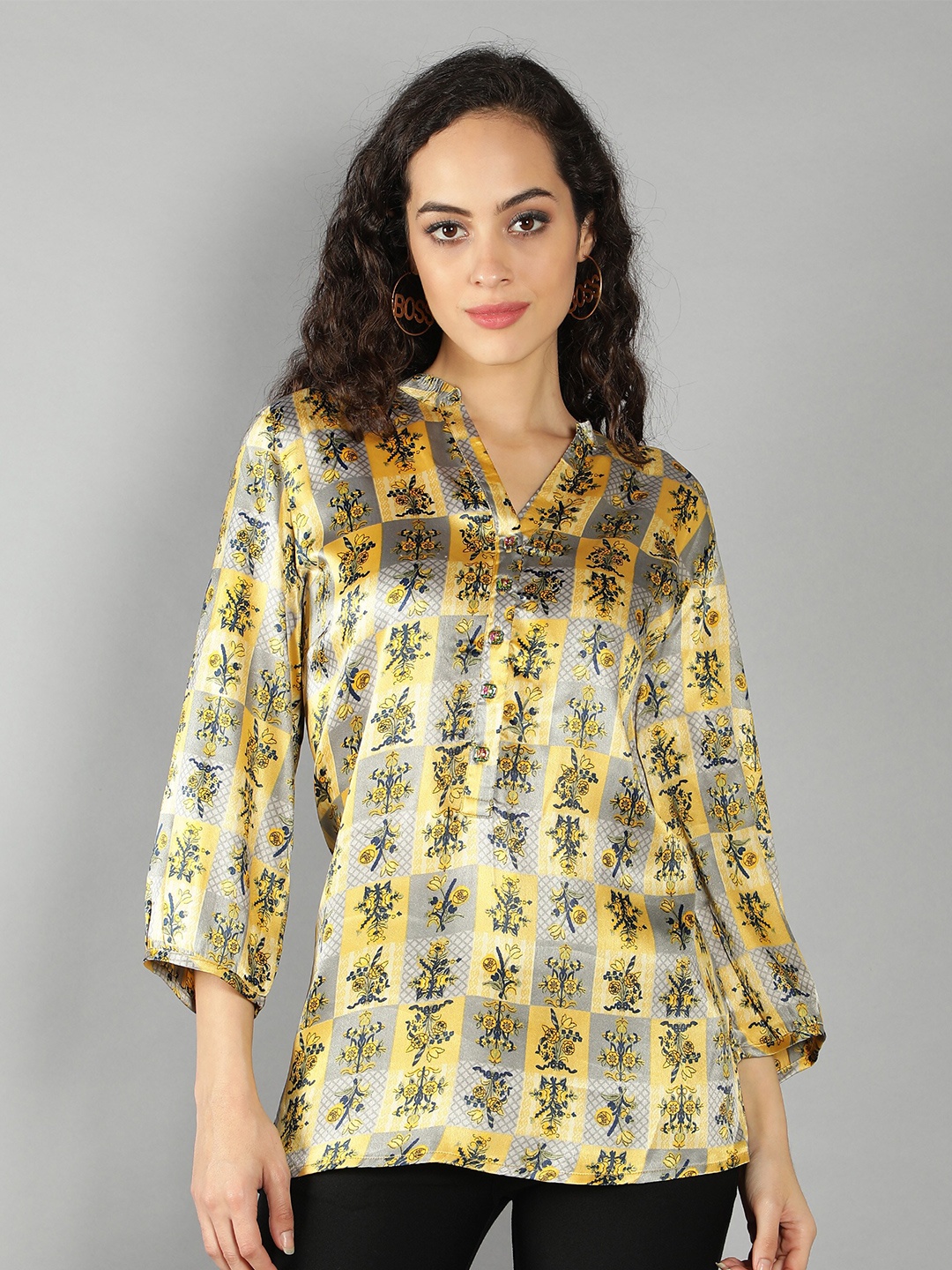 

DEBONATELLA Women Gold-Toned Smart Floral Printed Party Shirt