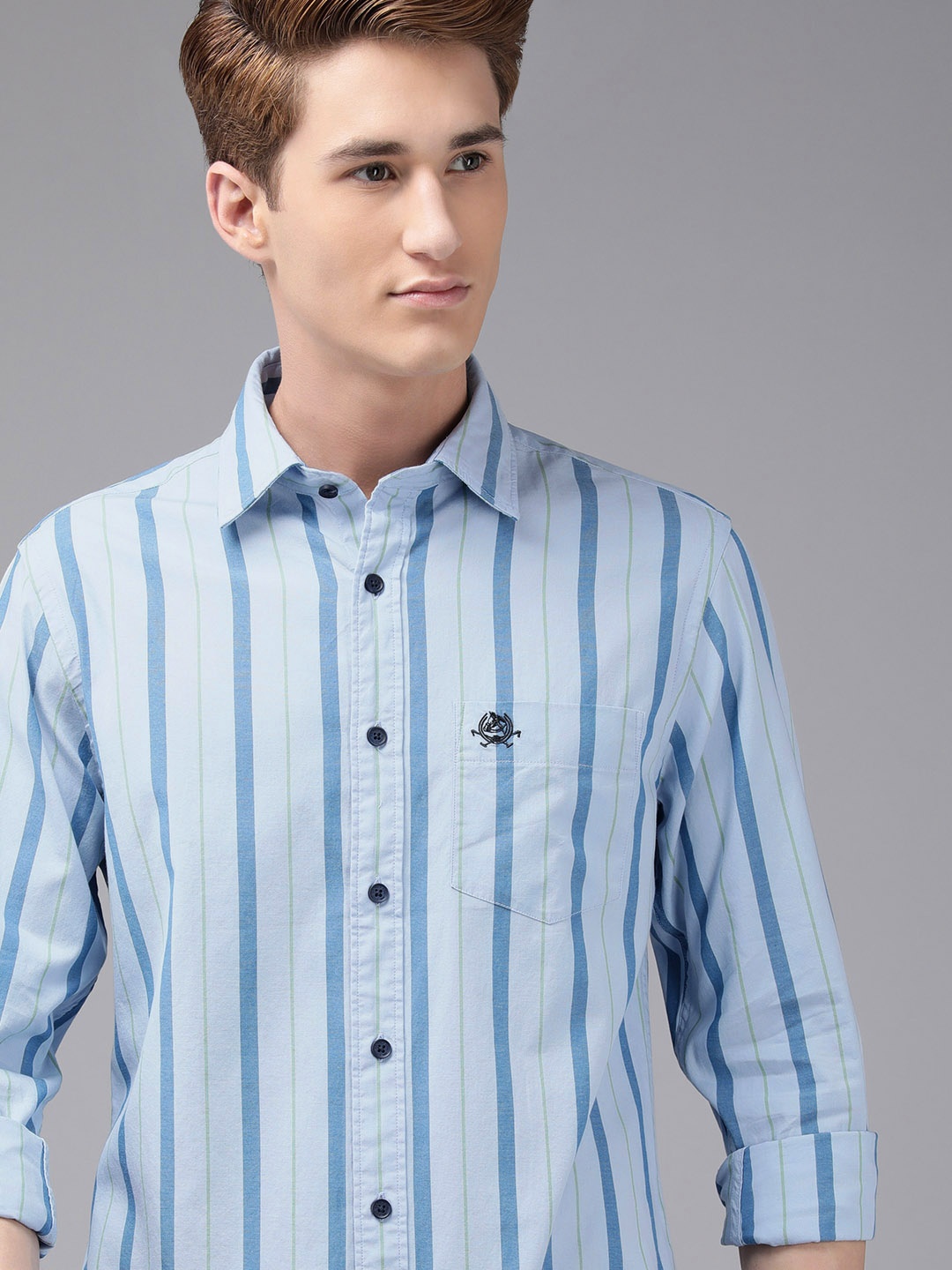 

U.S. Polo Assn. Men Blue Tailored Fit Vertical Stripes Opaque Pure Cotton Casual Shirt