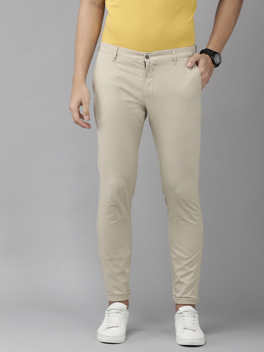 

U S Polo Assn Men Beige Slim Fit Solid Corduroy Trousers