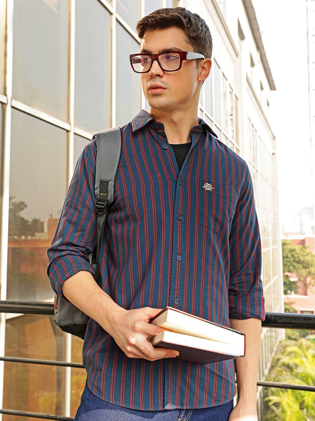 

U.S. Polo Assn. Men Blue Tailored Fit Striped Pure Cotton Casual Shirt