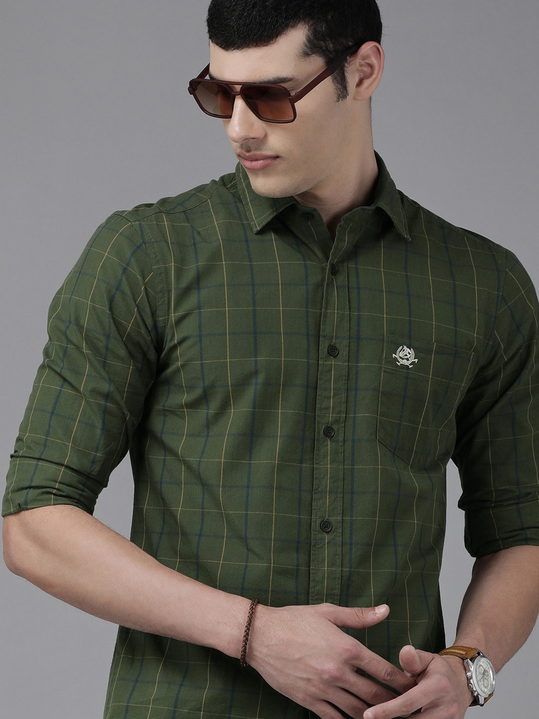 

U.S. Polo Assn. Men Green Tailored Fit Checked Pure Cotton Casual Shirt