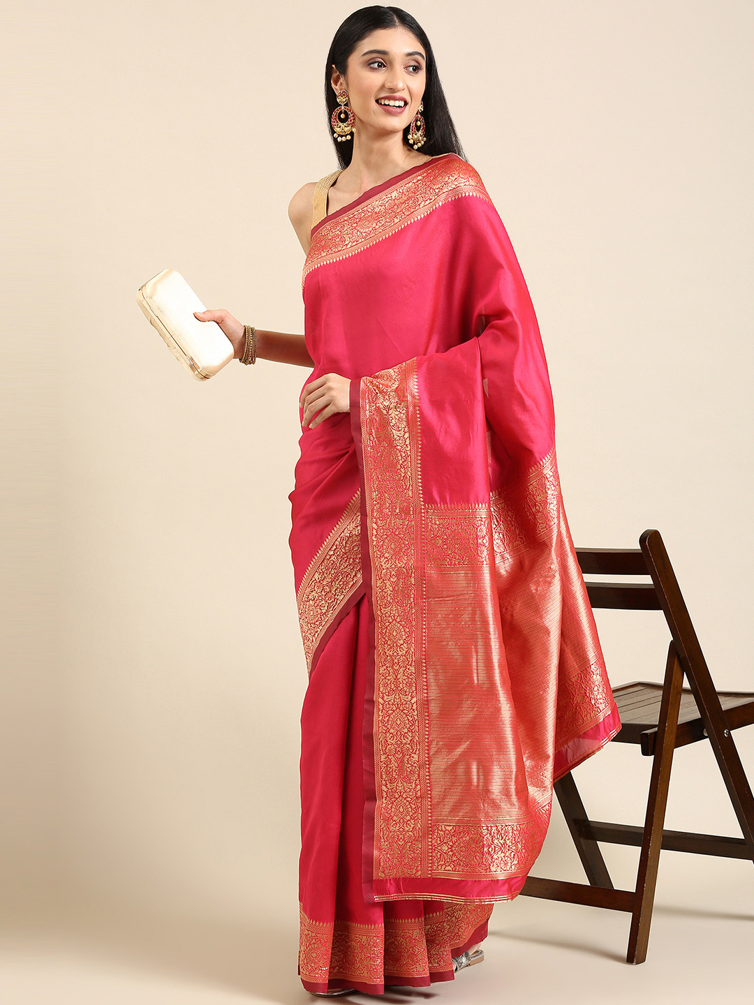 

Anouk Pink Woven Design Pure Silk Banarasi Saree