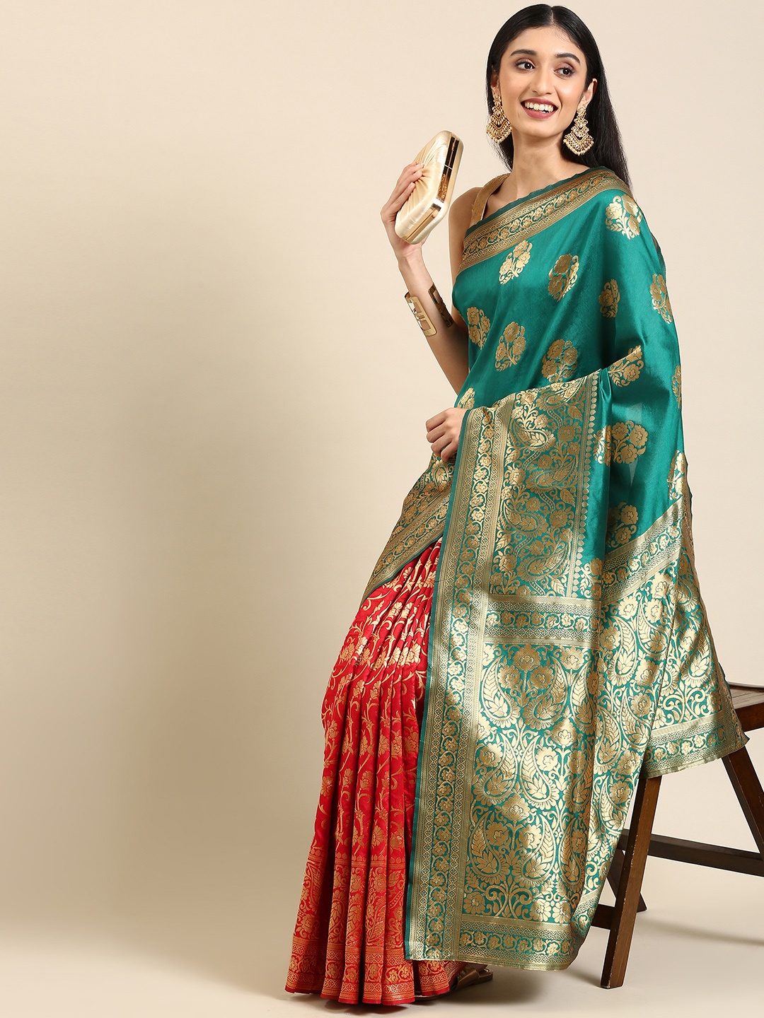 

Anouk Green Woven Design Pure Silk Kanjeevaram Saree