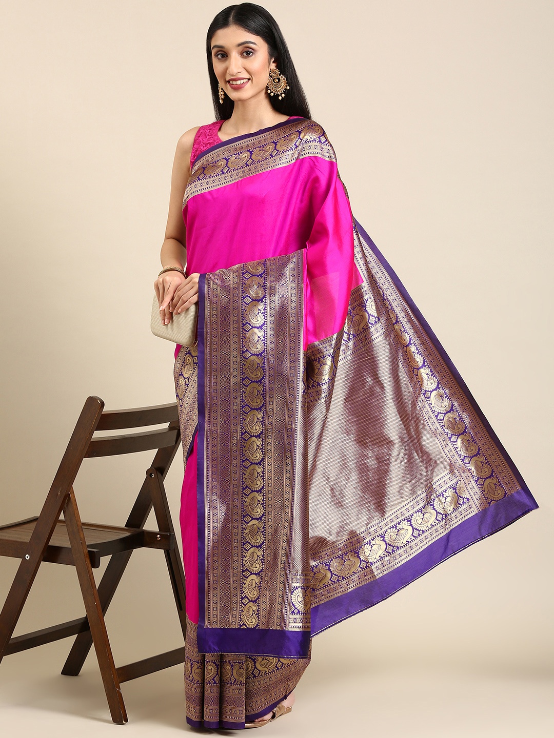 

Anouk Magenta Woven Design Pure Silk Banarasi Saree