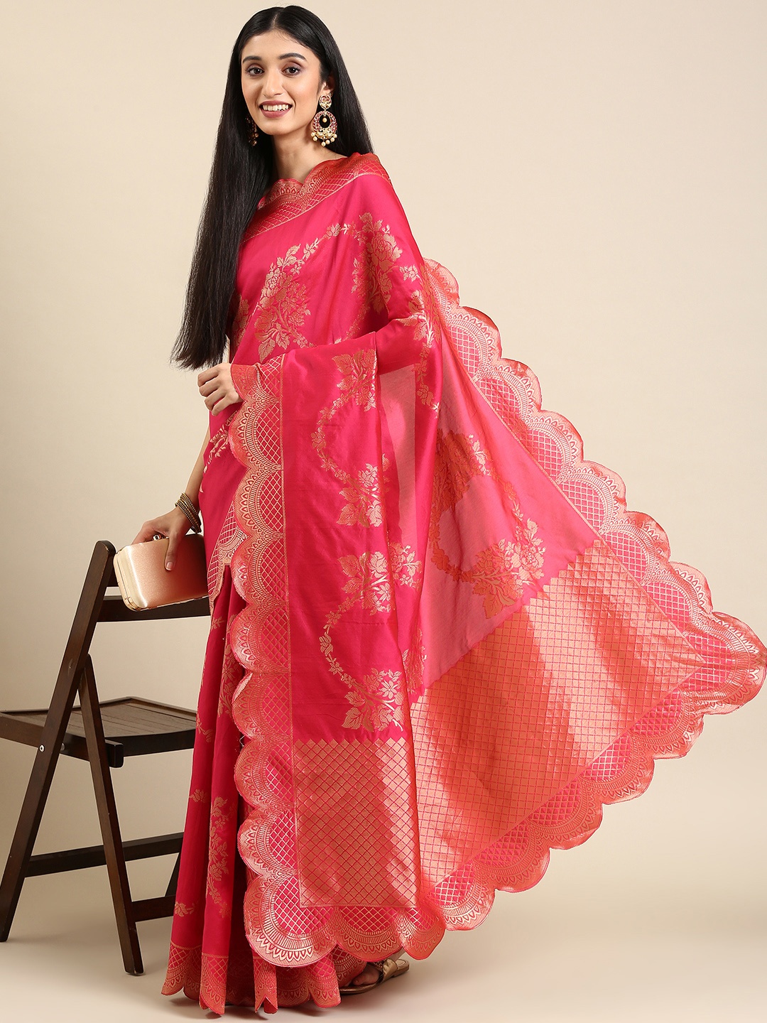 

Anouk Pink Woven Design Pure Silk Banarasi Saree