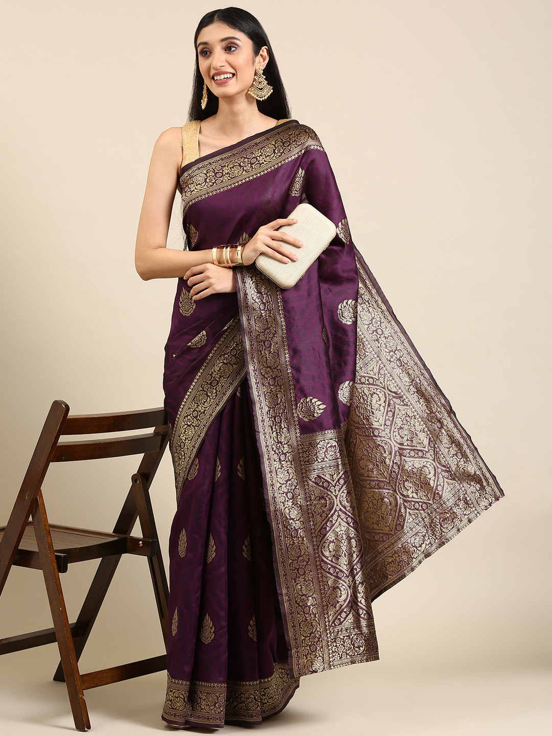 

Anouk Purple Woven Design Pure Silk Banarasi Saree