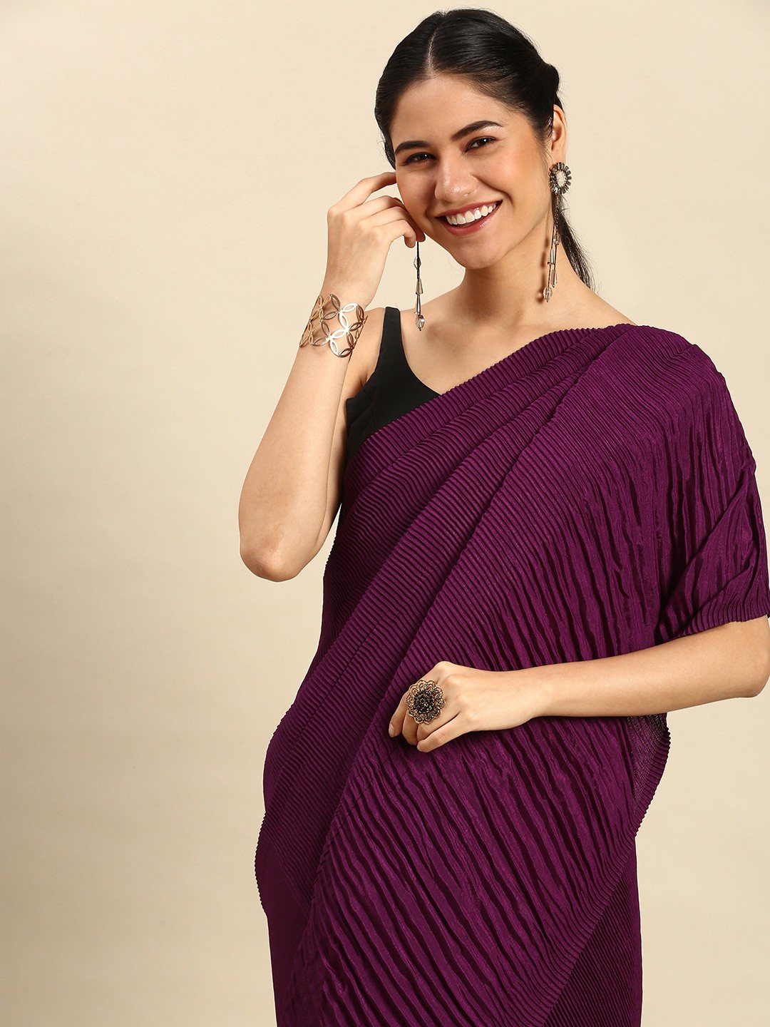 

TORONFRAS Purple Solid Art Silk Saree