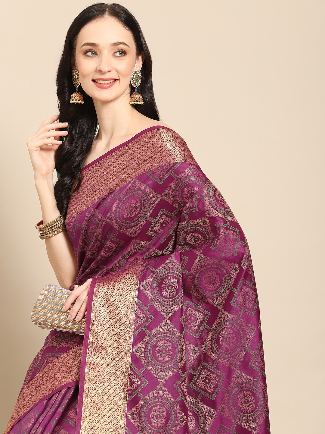 

all about you Purple & Gold-Toned Ethnic Motifs Zari Silk Blend Saree