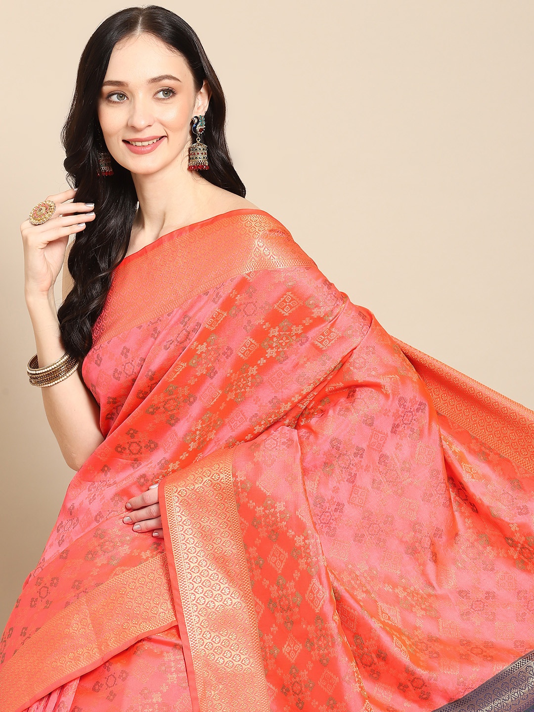 

all about you Pink & Gold-Toned Ethnic Motifs Zari Silk Blend Saree