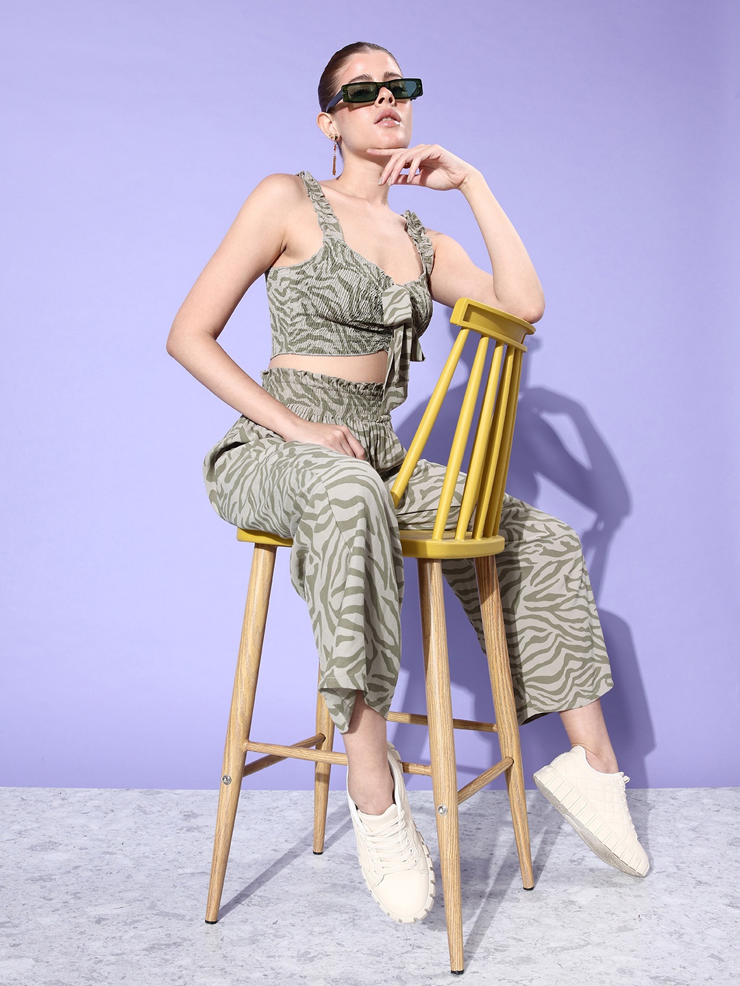 

Mast & Harbour Dusky Grey & Olive Green Printed Mainline Emo 2.0 Co-Ord Set