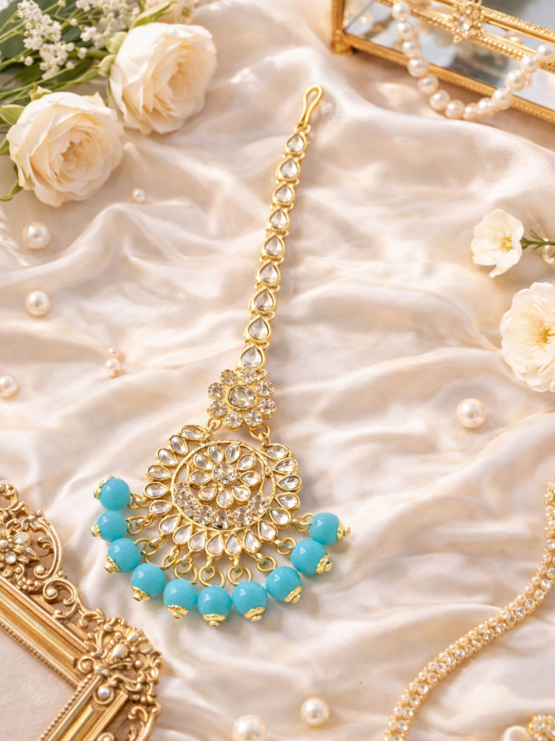 I Jewels Gold Plated Kundan & Pearl Studded Maang Tikka