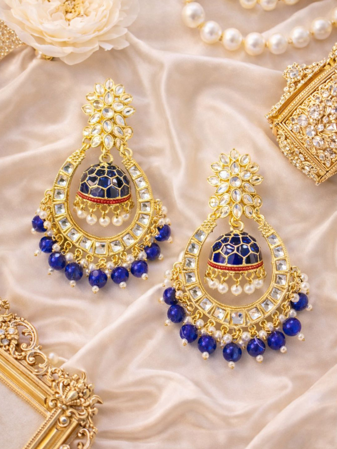 I Jewels Gold-Plated Kundan Studded & Pearl Drop Earrings
