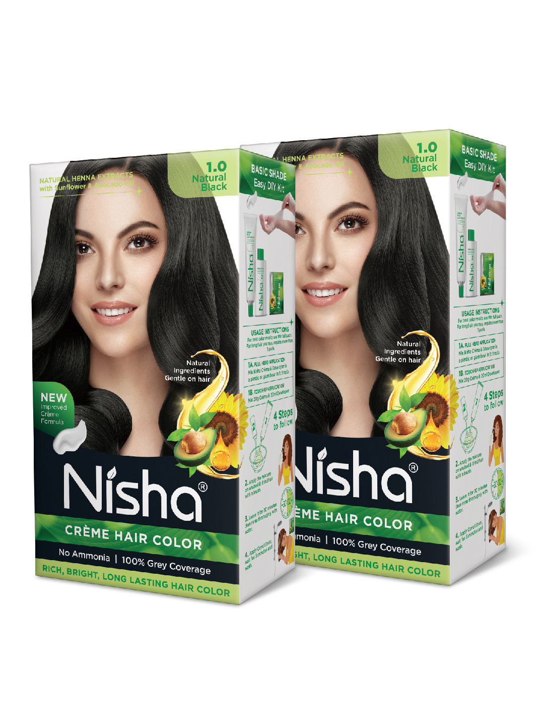 Nisha Set of 2 Creme Hair Color 120gm each- Natural Black